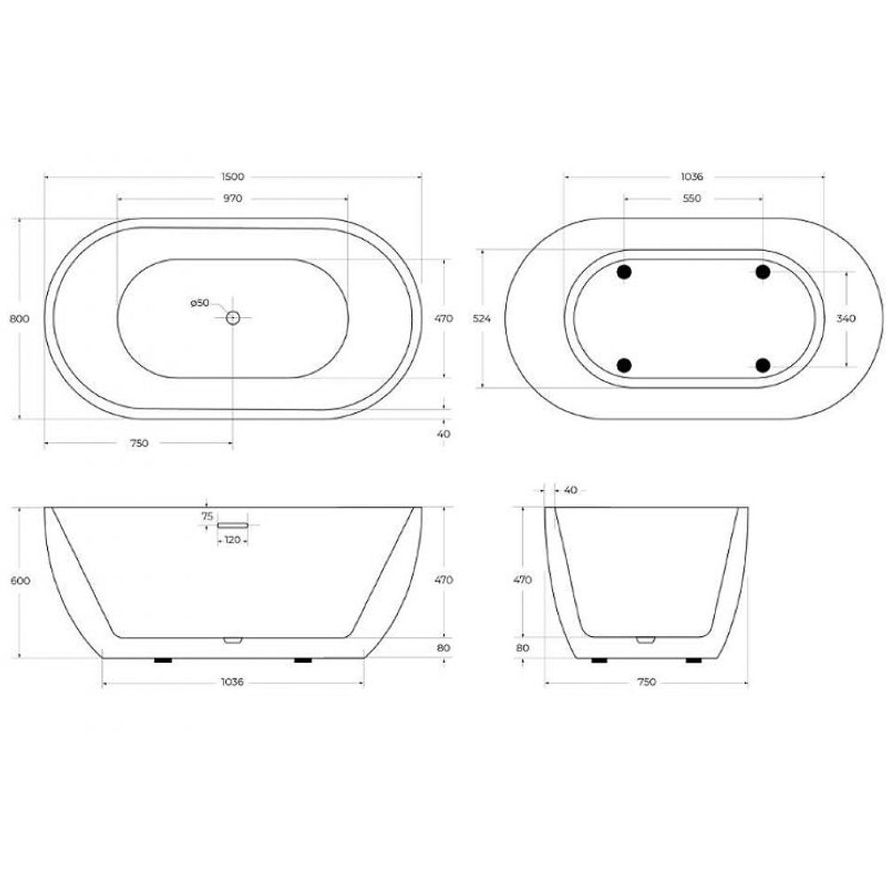 Акриловая ванна BelBagno BB70-1500-800 150х80 без гидромассажа
