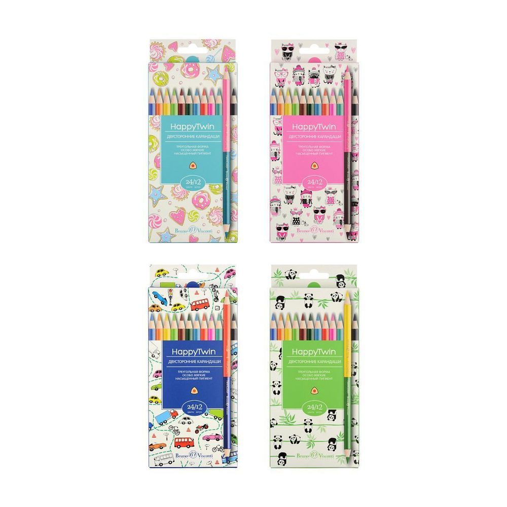 Карандаши 24 цв. "TwinColor Happy", 4 вида (Bruno Visconti)