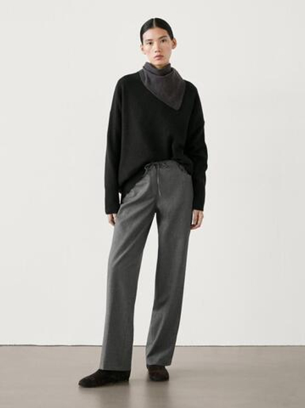 Massimo Dutti Брюки прямого кроя из фланели с завязками, маренго