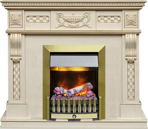 Каминокомплект Corsica - Слоновая кость с патиной (Ширина 1100) с очагом Danville Antique Brass FB2