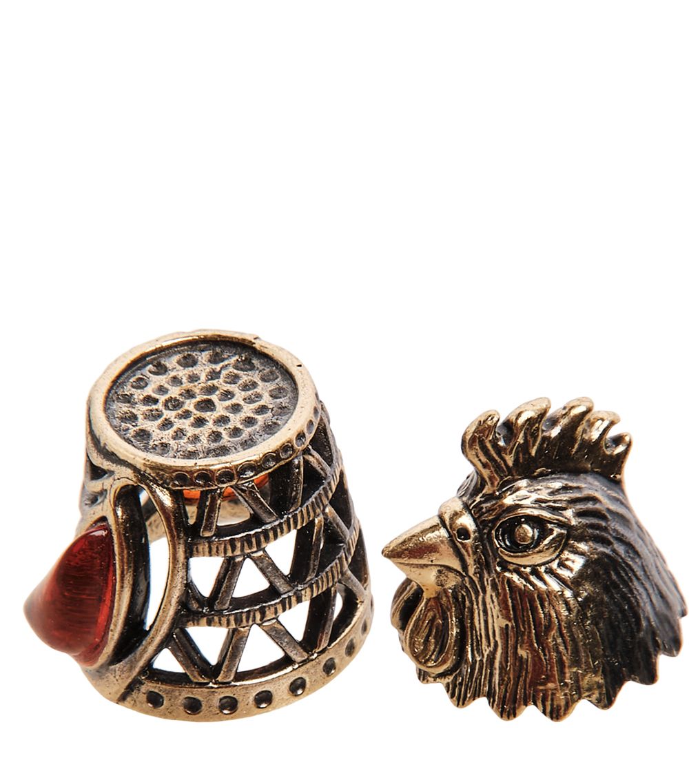 AM-2989 Наперсток «Петушок» (латунь, янтарь)