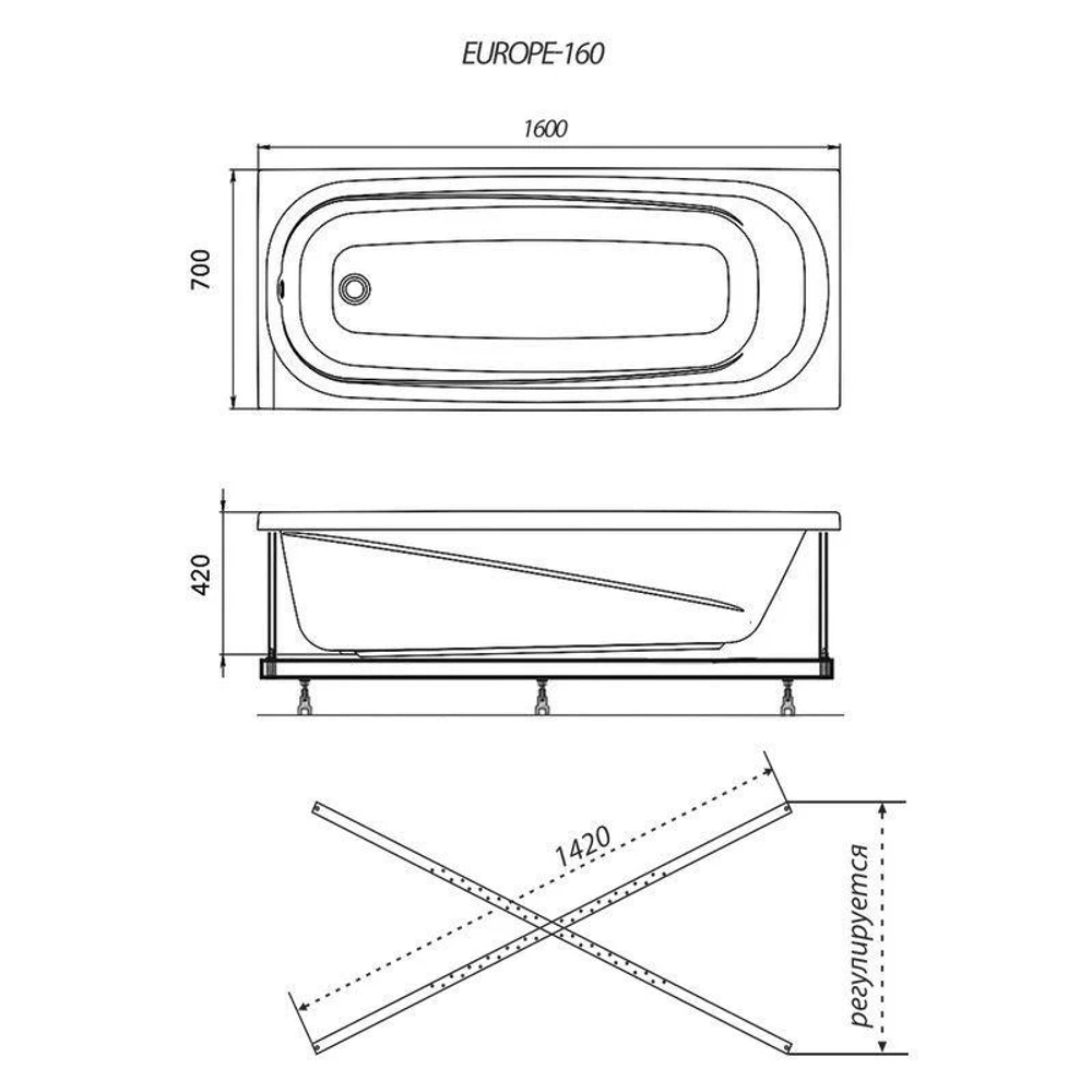 Ванна акриловая прямоугольная ТРИТОН Европа 170 (1700х700х420 мм)