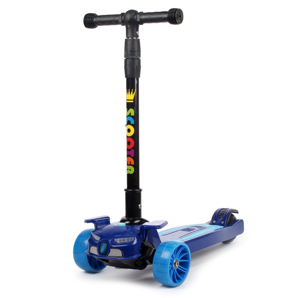 Самокат 3-х колесный, свет, звук, 03Б (синий)