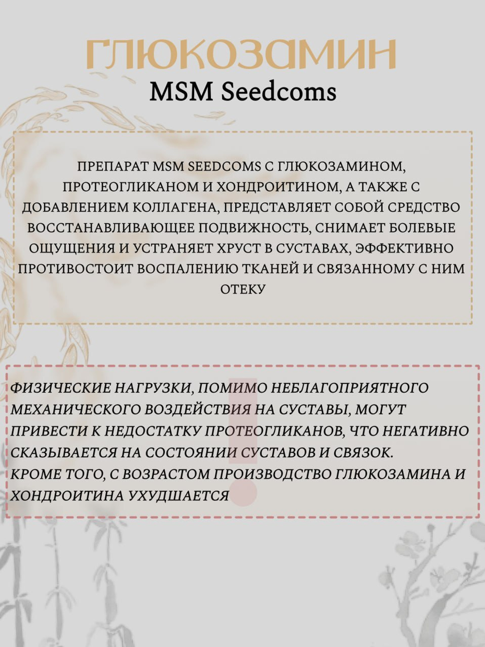 Комплекс для здоровья суставов SeedComs: глюкозамин с протеогликаном и хондроитином + коллаген + MSM