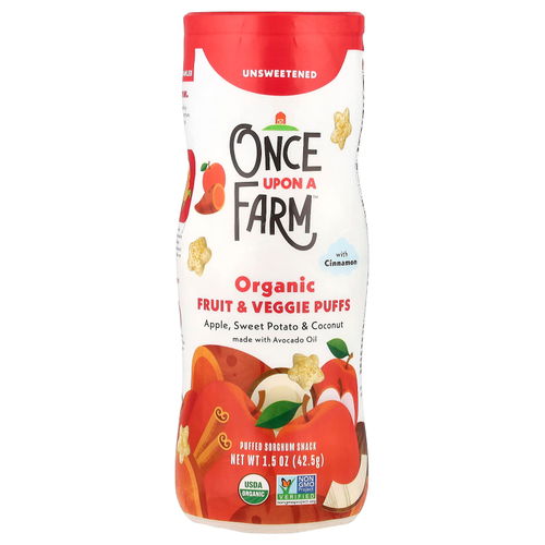 Once Upon A Farm, Органические фруктовые и вегетарианские батончики, краулер, яблоко, батат и кокос с корицей, несладкий, 42,5 г (1,5 унции)