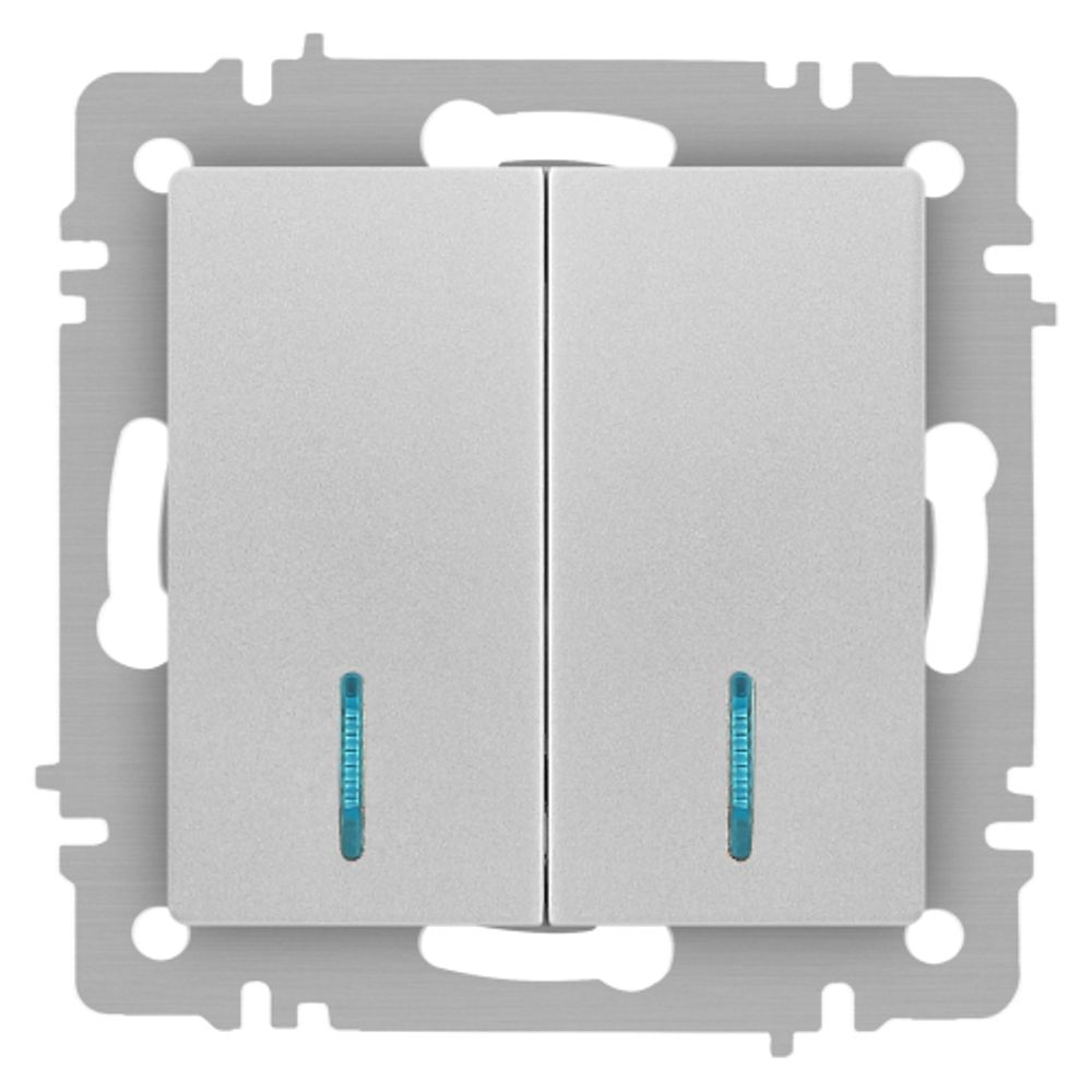 Выключатель Intro Accent 6-105-03 двойной с подсветкой, 10А-250В, IP20, СУ, AL/CU, алюминий | Intro