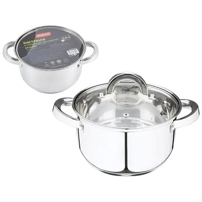 Кастрюля Mediano, объем 2,6 л, диа 18 см, из нерж стали с крышкой, ручки из нерж стали, ка