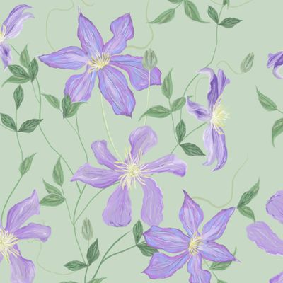 Клематисы на зелёном