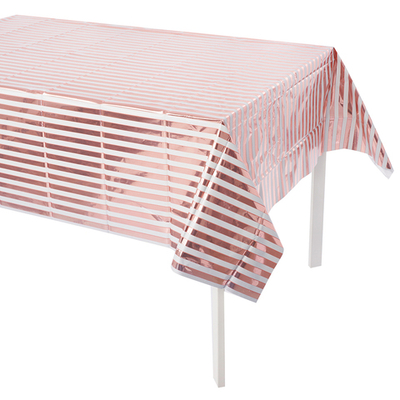 Скатерть металлизированная с полосками цвета розовое золото, 137*183 см