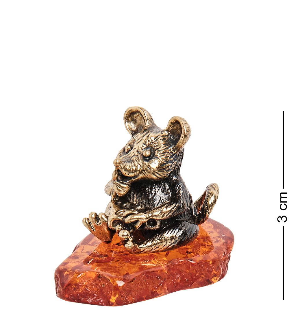 Народные промыслы AM-1605 Фигурка «Мышонок Луи с сыром» (латунь, янтарь)