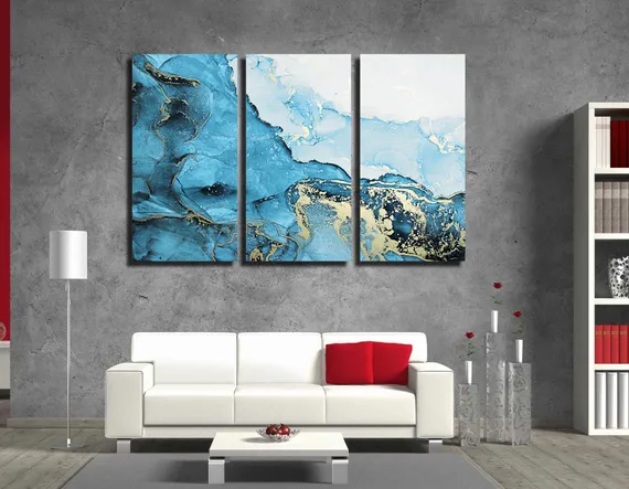 Модульная картина "Мрамор голубой с золотым"