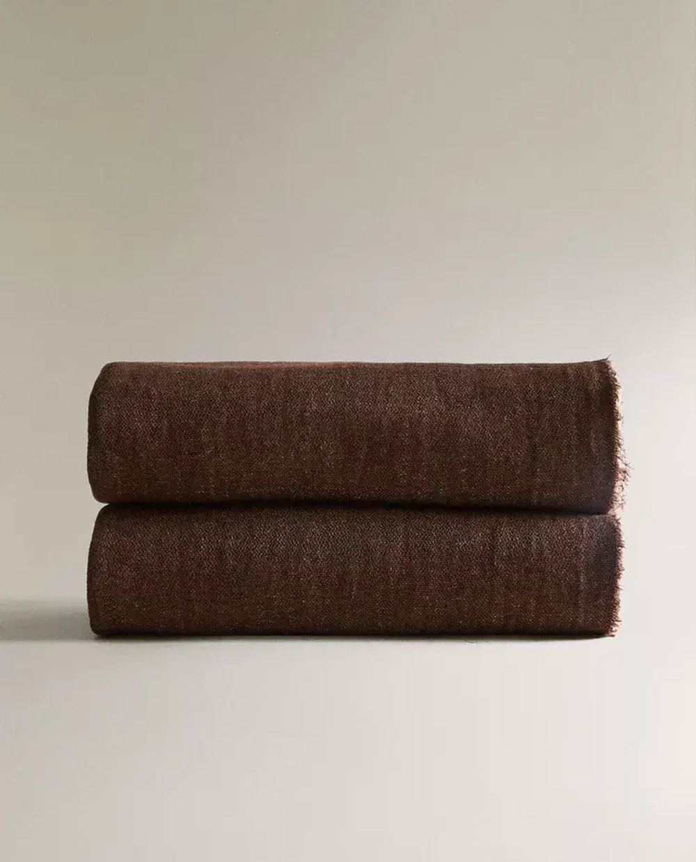 ZARA HOME ЛЬНЯНОЙ ПЛЕД С БАХРОМОЙ, КОРИЧНЕВЫЙ