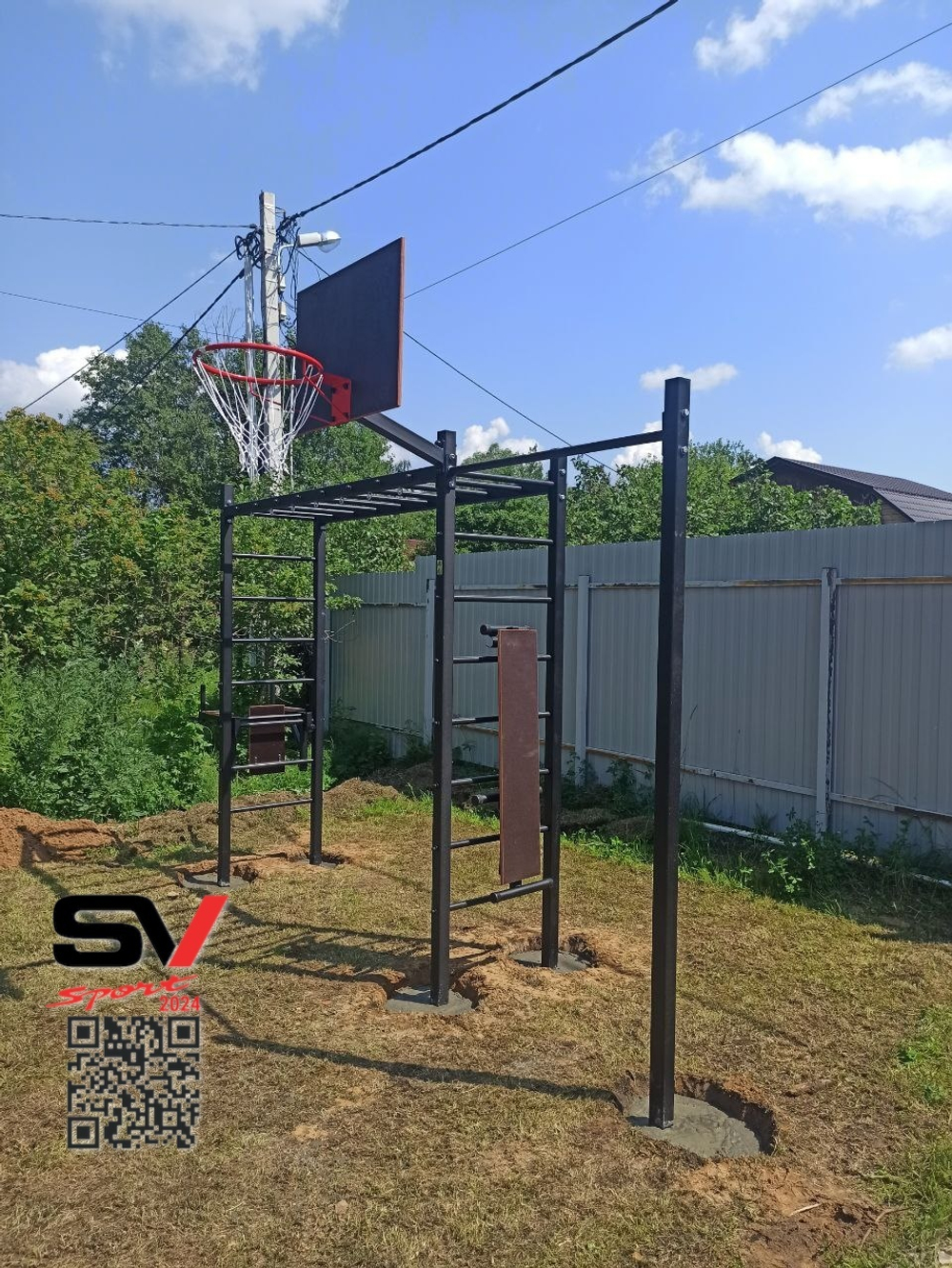 Монтаж уличной шведской стенки Sv Sport Рукоход (5 вертикальных столбов)