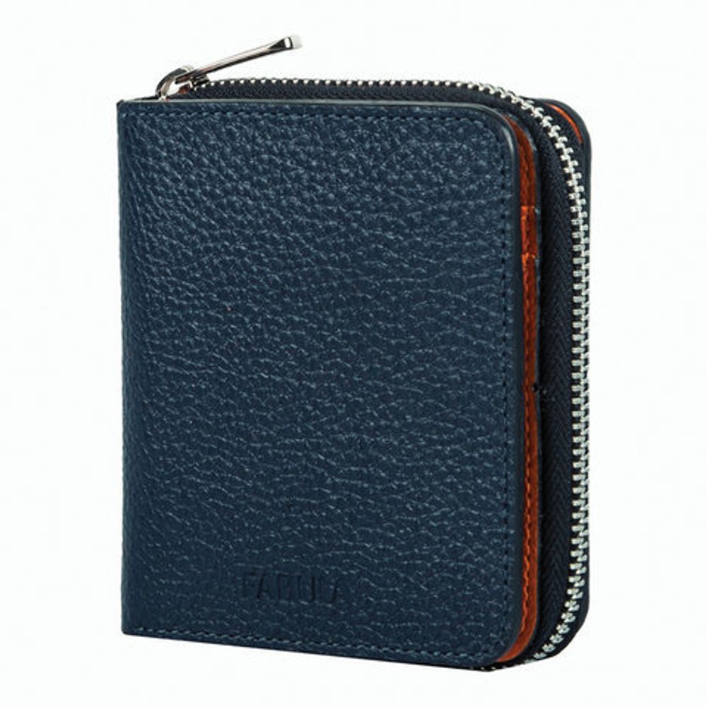 Портмоне женское FABULA, 105х110 мм, натуральная кожа, на молнии, синее с оранжевым, PJ.205.BK