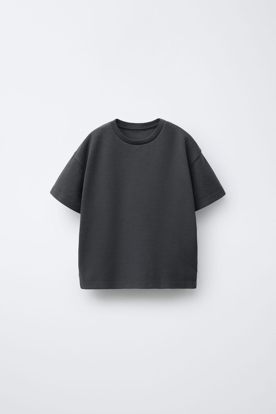 ZARA ОДНОТОННАЯ ФУТБОЛКА ИЗ ТКАНИ ИНТЕРЛОК, АНТРАЦИТОВО-СЕРЫЙ
