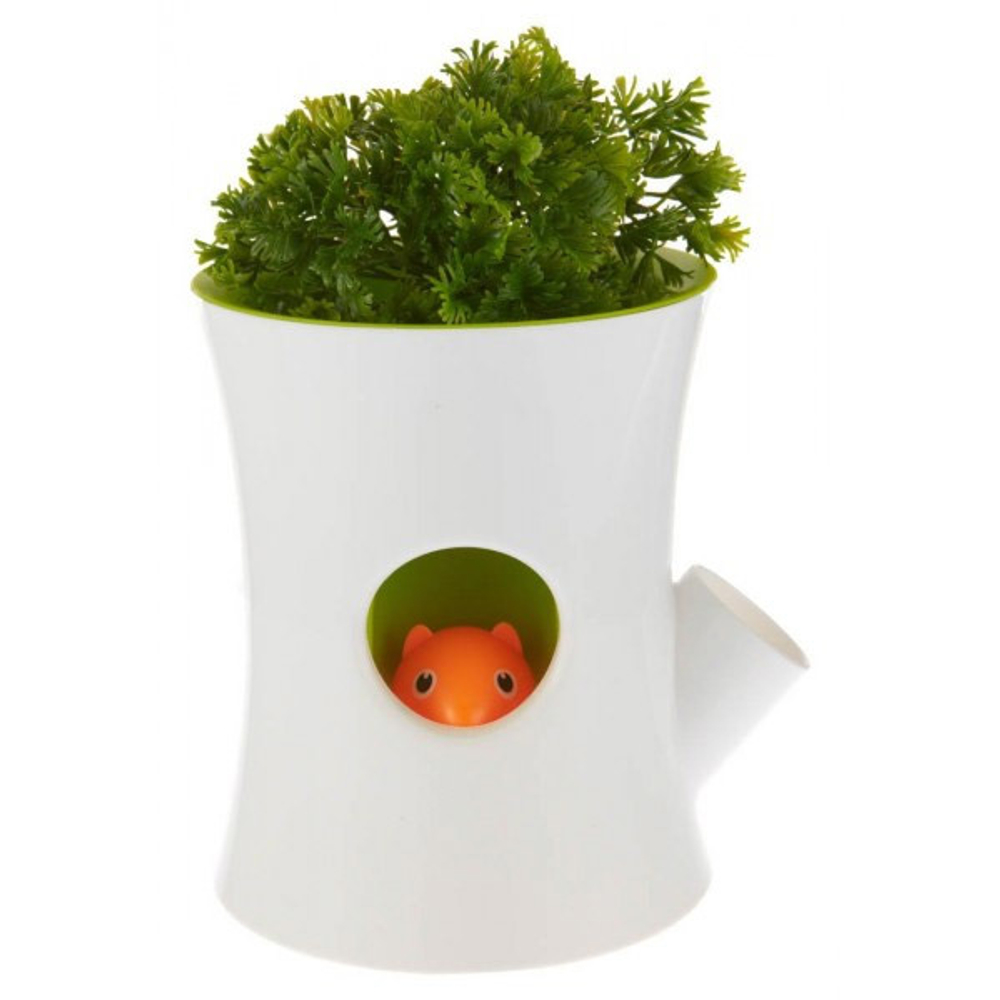 Горшок самополивающийся Log&Squirrel белый-зеленый Qualy