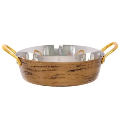 Сковорода из нержавеющей стали 15,5см с ручками из латуни, цвет Антик