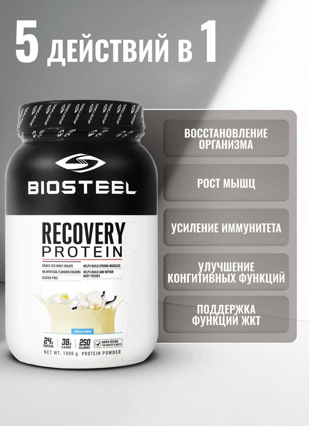 Протеин сывороточный Biosteel Recovery Protein Plus Ваниль, 1800 г, 25 порций