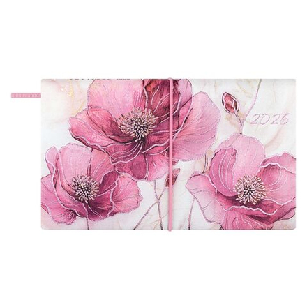 Планинг дат. 2026г 175*105мм 64л., кожзам., мягк.пер. "Розовые маки" тисн.фольгой, резинка, ляссе