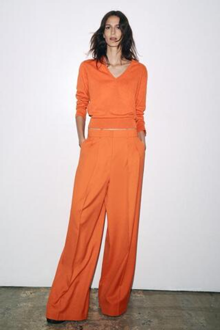 ZARA ШИРОКИЕ БРЮКИ С ЗАЩИПАМИ — ZW COLLECTION, ОРАНЖЕВЫЙ
