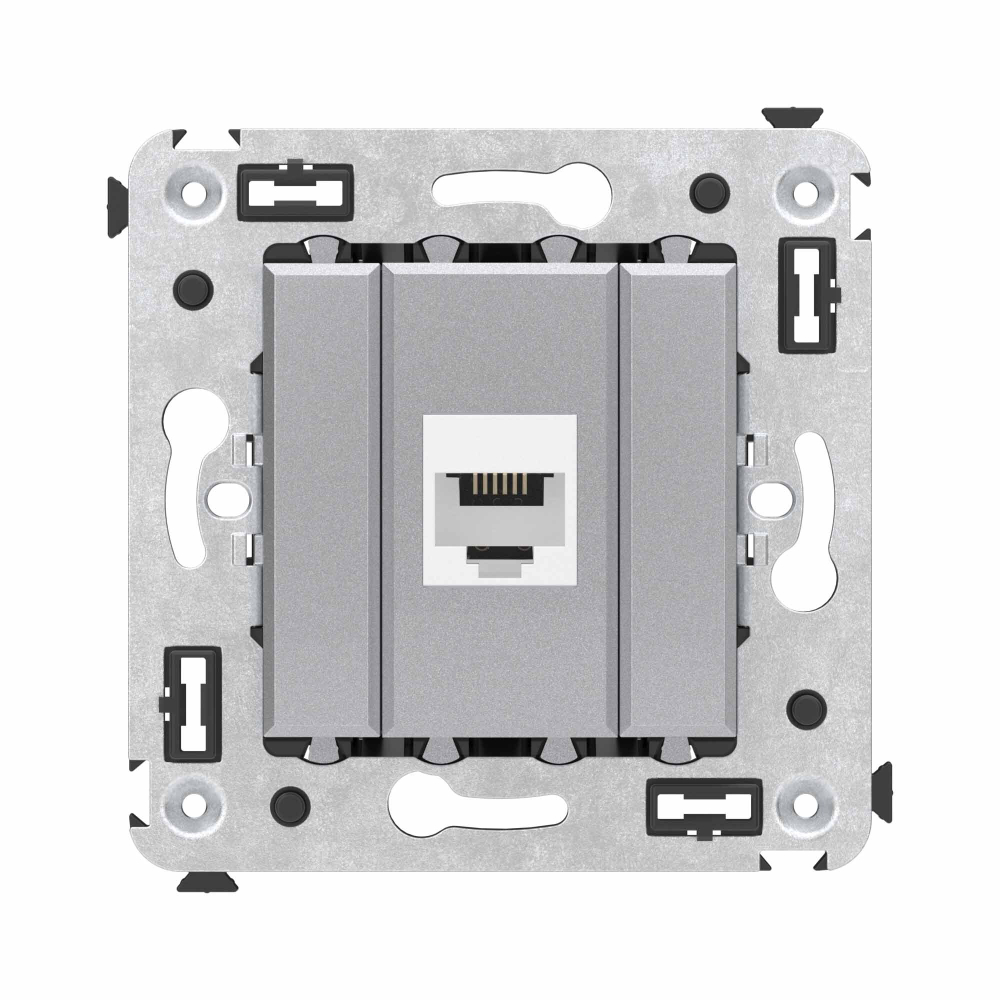 Телефонная розетка RJ-12 без шторки в стену одинарная, "Avanti", "Закаленная сталь"