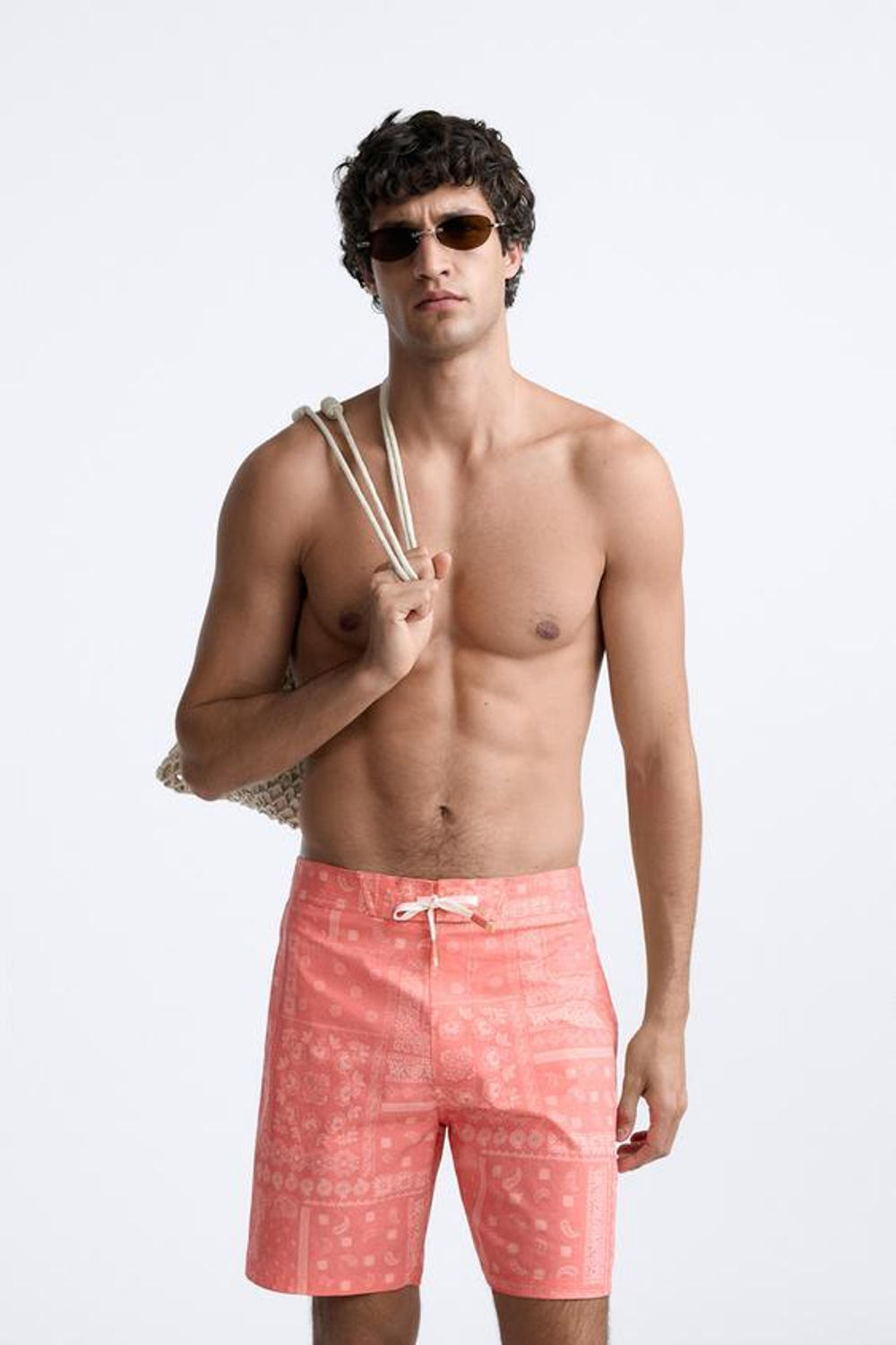 ZARA ДЛИННЫЕ ПЛАВКИ С ПРИНТОМ ПЕЙСЛИ, ОГНЕННО-КОРАЛЛОВЫЙ