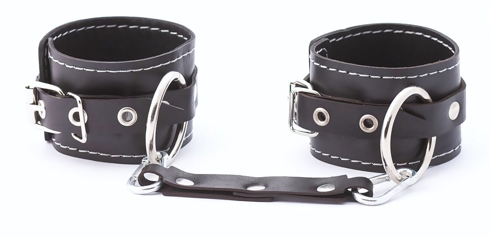 Кожаные двухслойные оковы с регулируемыми ремешками (Цвет: черный)