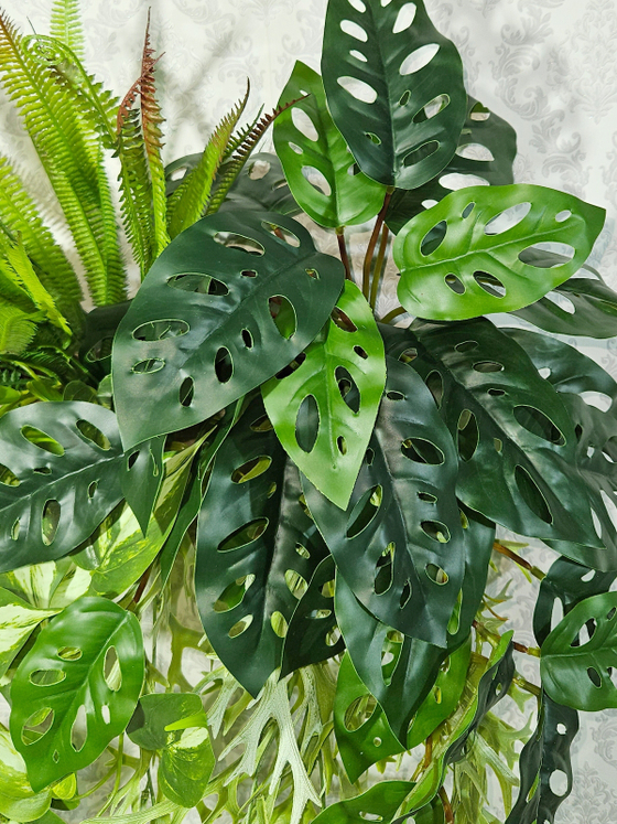 Ампельная зелень в деревянном настенном кашпо