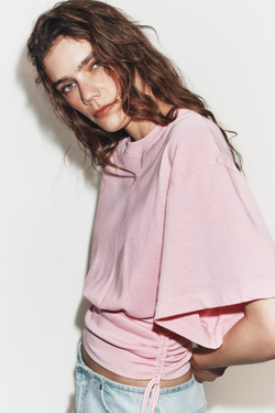 ZARA ТОП ИЗ ФЛАМЕ С ПОЯСОМ, РОЗОВЫЙ