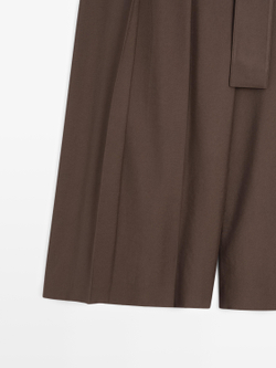 Massimo Dutti Плиссированная юбка-шорты миди, коричневый