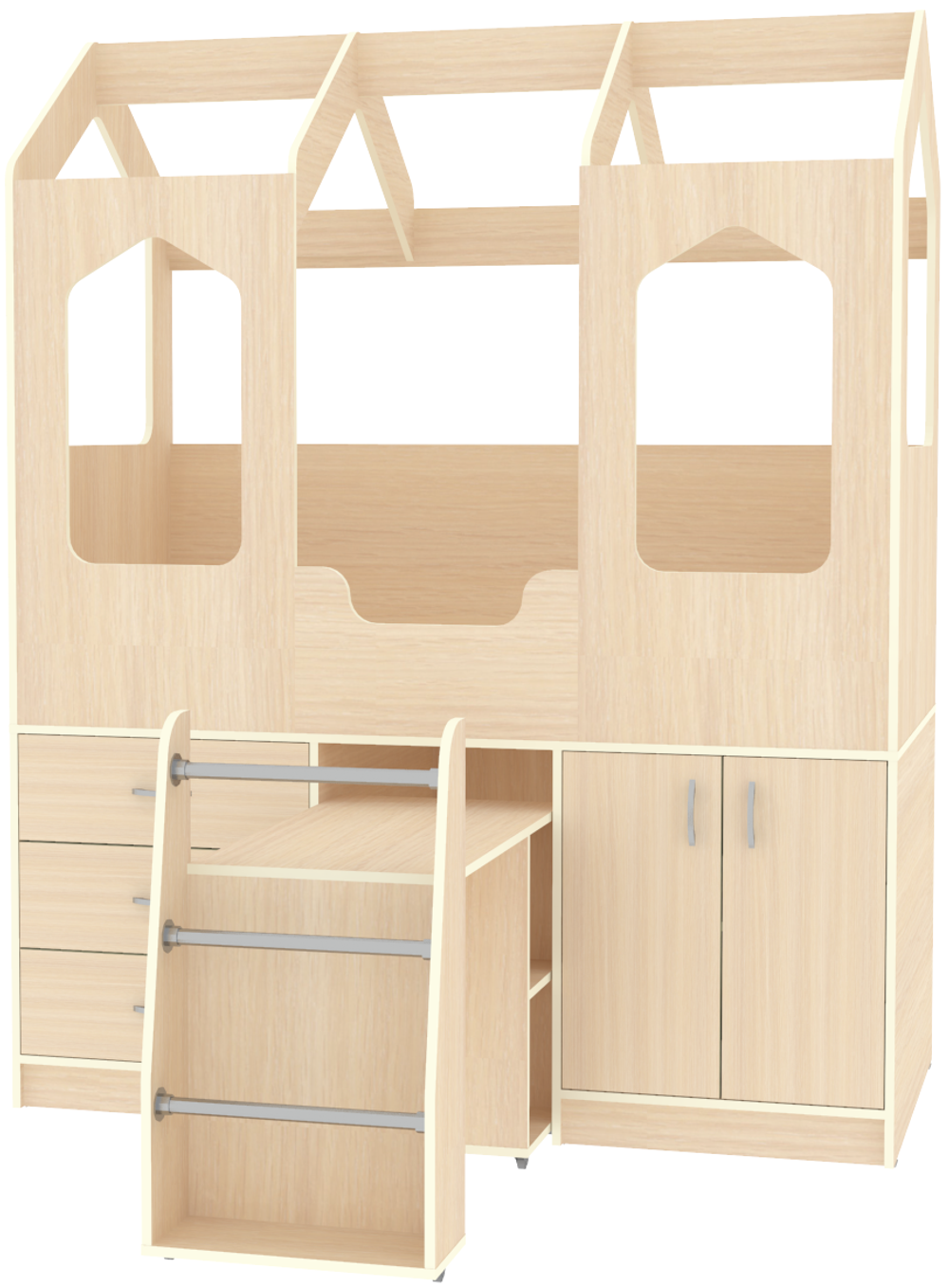 Кровать-чердак КарИВи Домик Сказка с выдвижным столом ДС-14  Дуб Молочный  Дуб Молочный