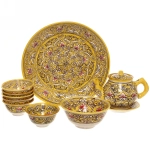 Чайный набор 9 предметов Qora galam (блюдо, чайник, пиала 6шт) Риштанская керамика