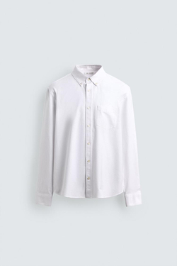 ZARA РУБАШКА С ФАКТУРНОЙ ОТДЕЛКОЙ, БЕЛЫЙ