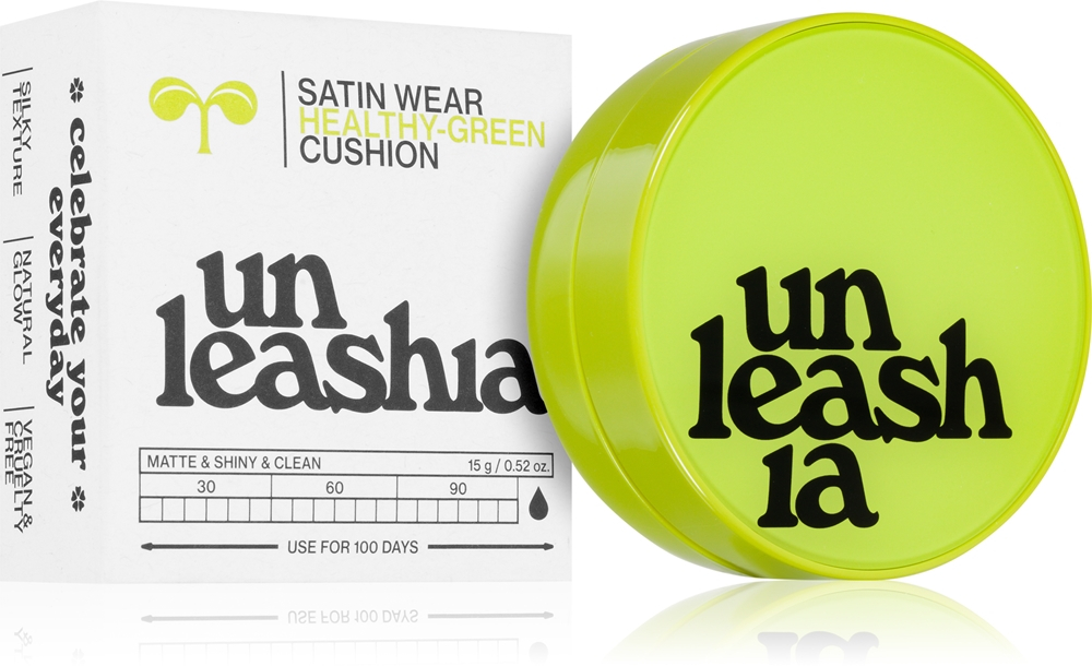 Unleashia Satin Wear Healthy Green Cushion - Долговременная основа в губке SPF 30 оттенок 21N Eburnean, 15 g