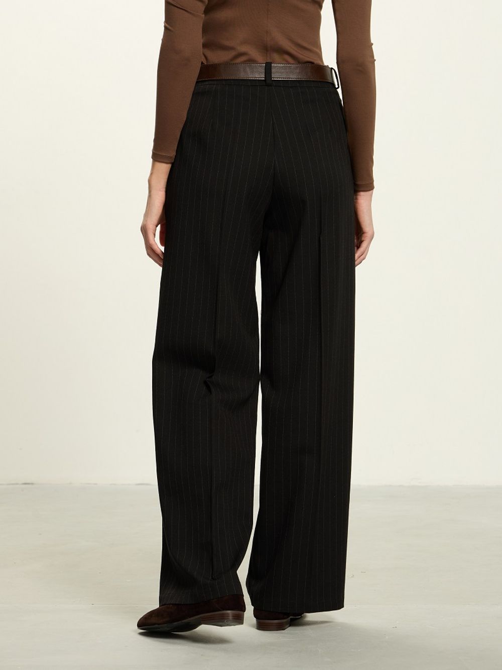 Брюки Палаццо на молнии в полоску черные смесовая шерсть