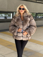 Шуба из песца в цвете «серый меланж» трансформер 2в1