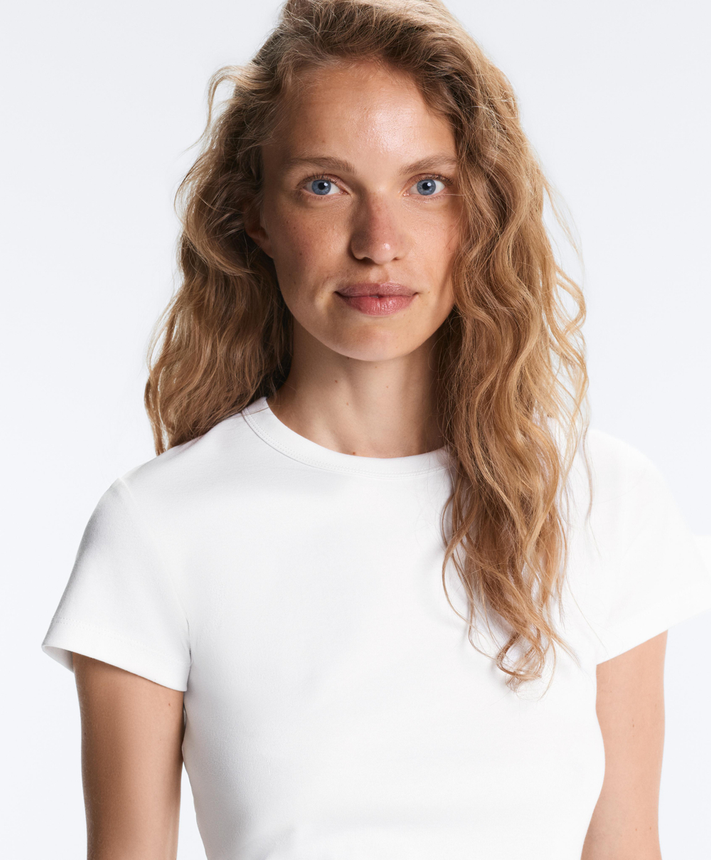 Oysho Футболка Rib Fit из смесового хлопка, белый