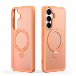 Матовый чехол оранжевого цвета с MagSafe для Samsung Galaxy S26, серия Yind Series Case от Dux Ducis (версия с магнитной откидной подставкой)