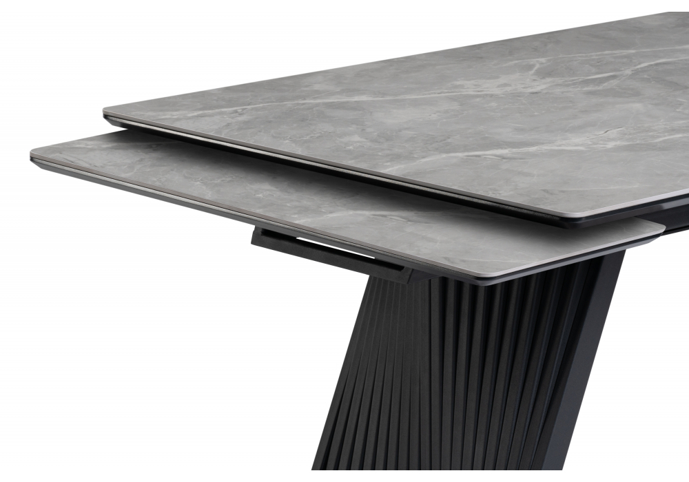 Керамический стол Woodville Вейв 140(200)х80 серый мрамор larka grey, черный