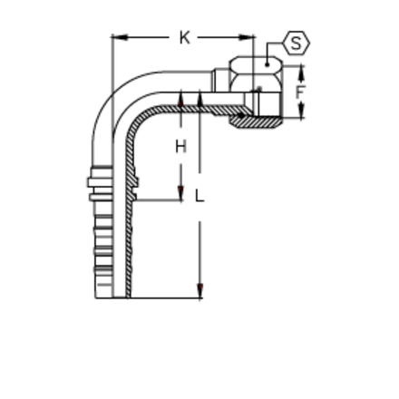 Фитинг DN 25 JIC (Г) 1.5/16 (90) CS удлинен. К=116 TIEFFE