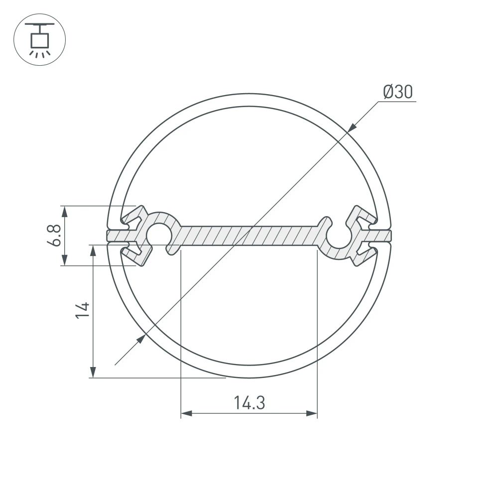 Профиль ROUND-D30-DUAL-2000 ANOD (Arlight, Алюминий) 029114