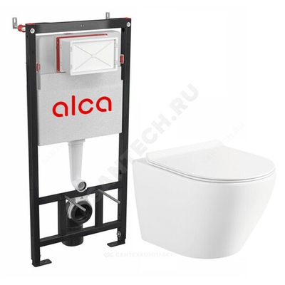 Комплект 3 в 1 инсталляция без кнопки смыва + унитаз подвесной сиденье дюропласт микролифт белый Circulo Rimless торнадо Selena/Alcaplast C001WGT/AM101