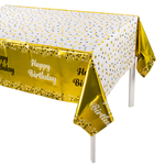 Скатерть металлизированная «Happy Birthday» с золотым дизайном, 137*183 см