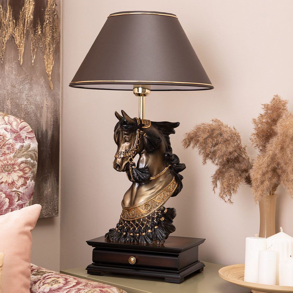 Настольная лампа с бюро Лошадь императора Бронза с абажуром 38 Мокко