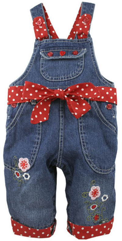 Комбинезон джинсовый детский с бантом в горох