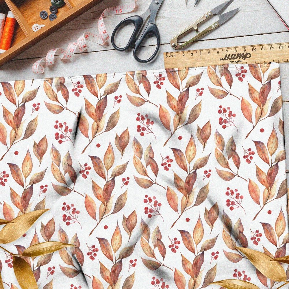 Ткань кулирная гладь осенние листочки изящные