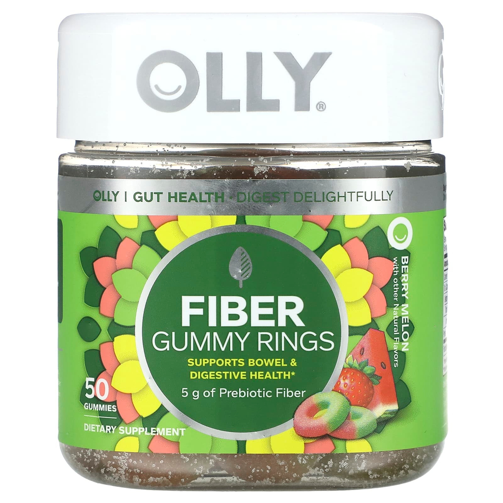OLLY, Fiber Gummy Rings, ягодная дыня, 5 г, 50 жевательных мармеладок (2,5 г в 1 жевательной мармеладке)