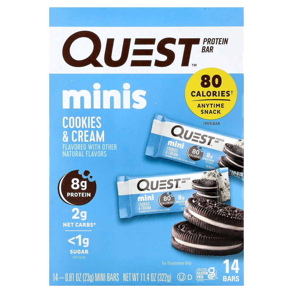 Quest Nutrition, мини, протеиновый батончик, печенье и крем, 14 батончиков по 23 г (0,81 унции)