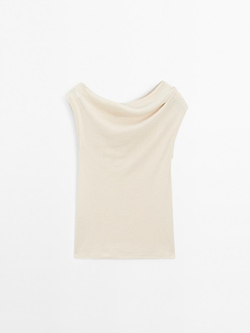 Massimo Dutti Топ асимметричного кроя из 100% хлопка, песочный