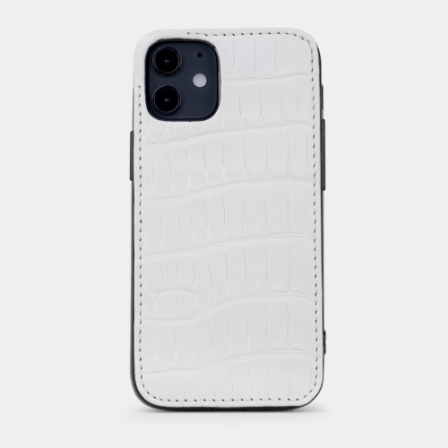 Чехол-накладка для iPhone 12 Mini из кожи крокодила белого цвета